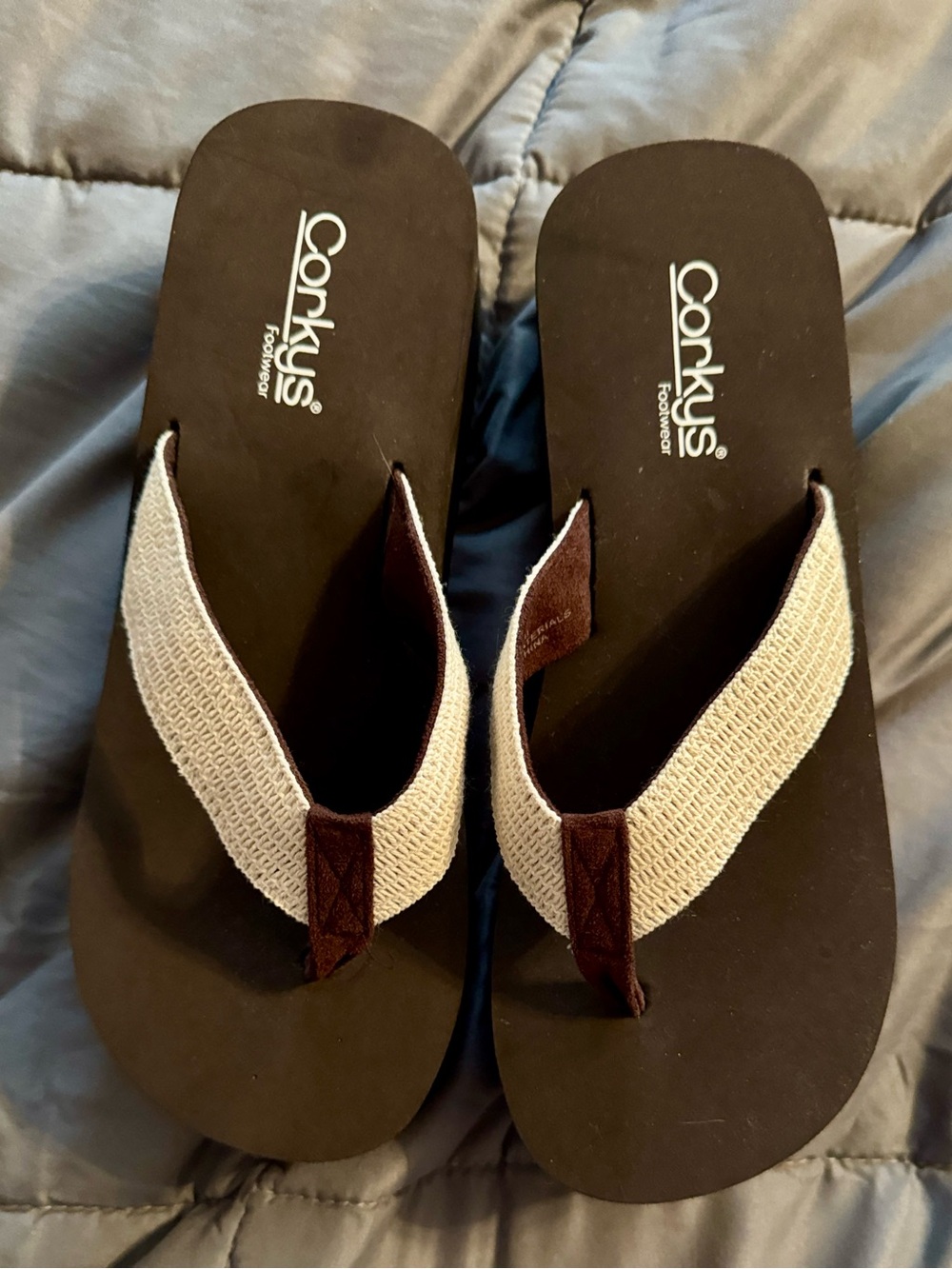 Corkys Women's Flip Flop Sandals with Cream Woven Straps